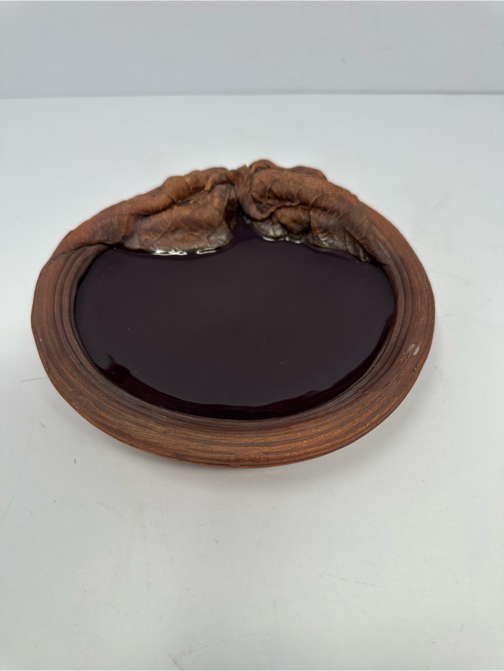 Vintage 1993 Terrafirma Pottery Leaf Accent 6.5” Trinket Dish Tray Plate P2